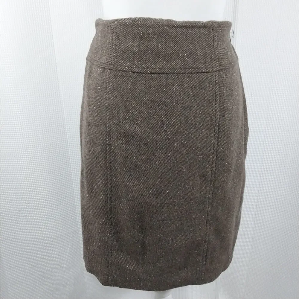 BANANA REPUBLIC! BROWN/CREAM MIXED WOOL+ DIAGONAL WEAVE PENCIL SKIRT! SZ 10